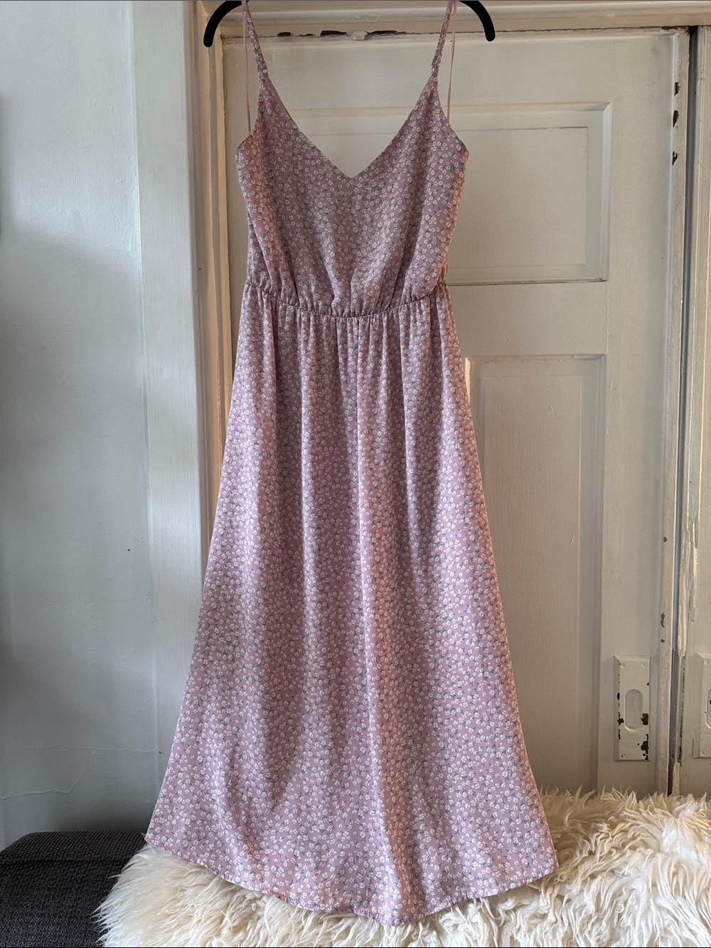 Pink Floral midi Slip Dress with adjustable Spaghetti Straps